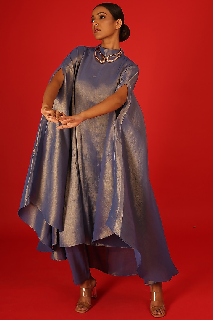 Blue Tissue Kurta Set by Saksham and Neharicka at Pernia's Pop Up Shop
