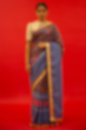 Maroon Cotton Lurex Digital Printed Handcrafted Festive Saree Set by Saksham and Neharicka at Pernia's Pop Up Shop