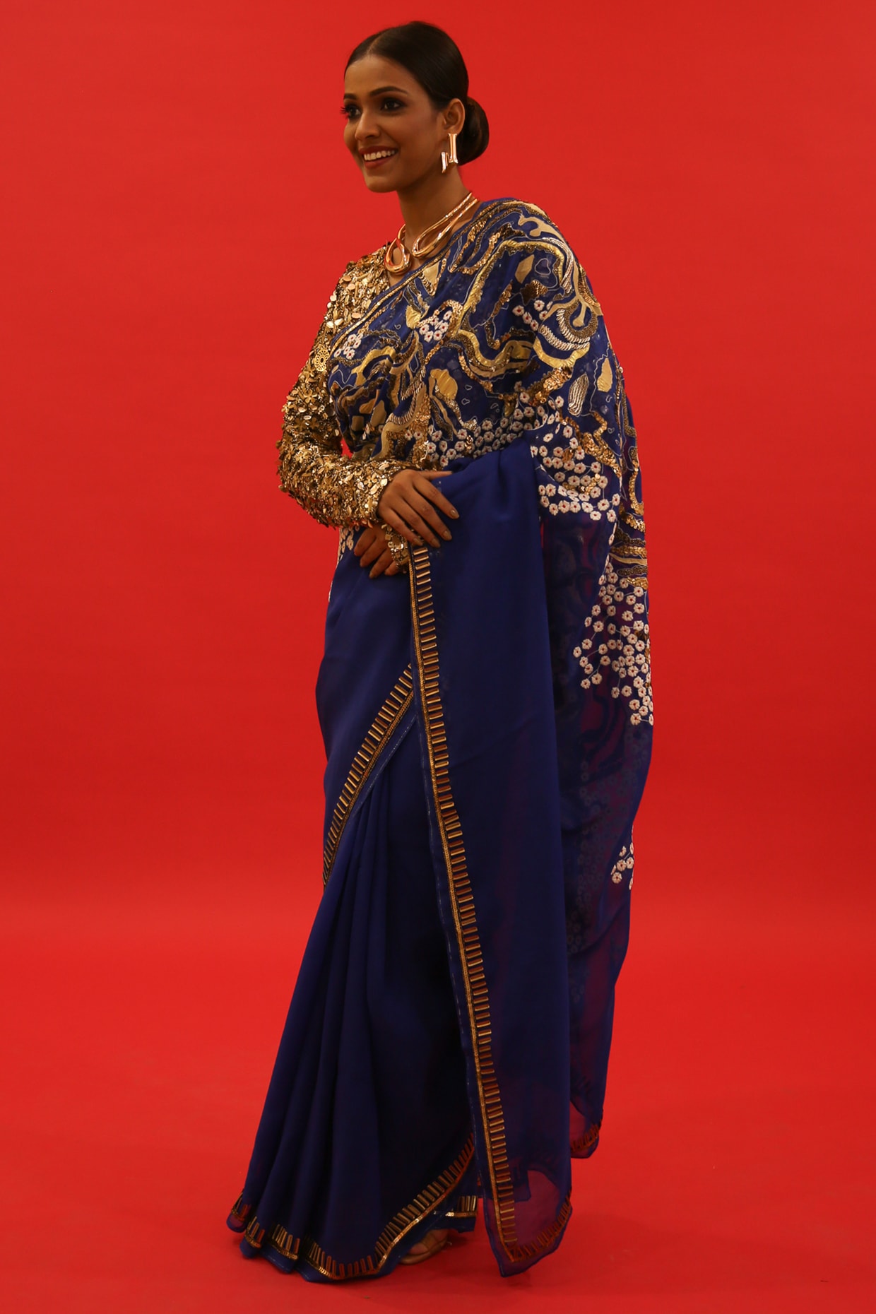 Navy blue net outlet saree