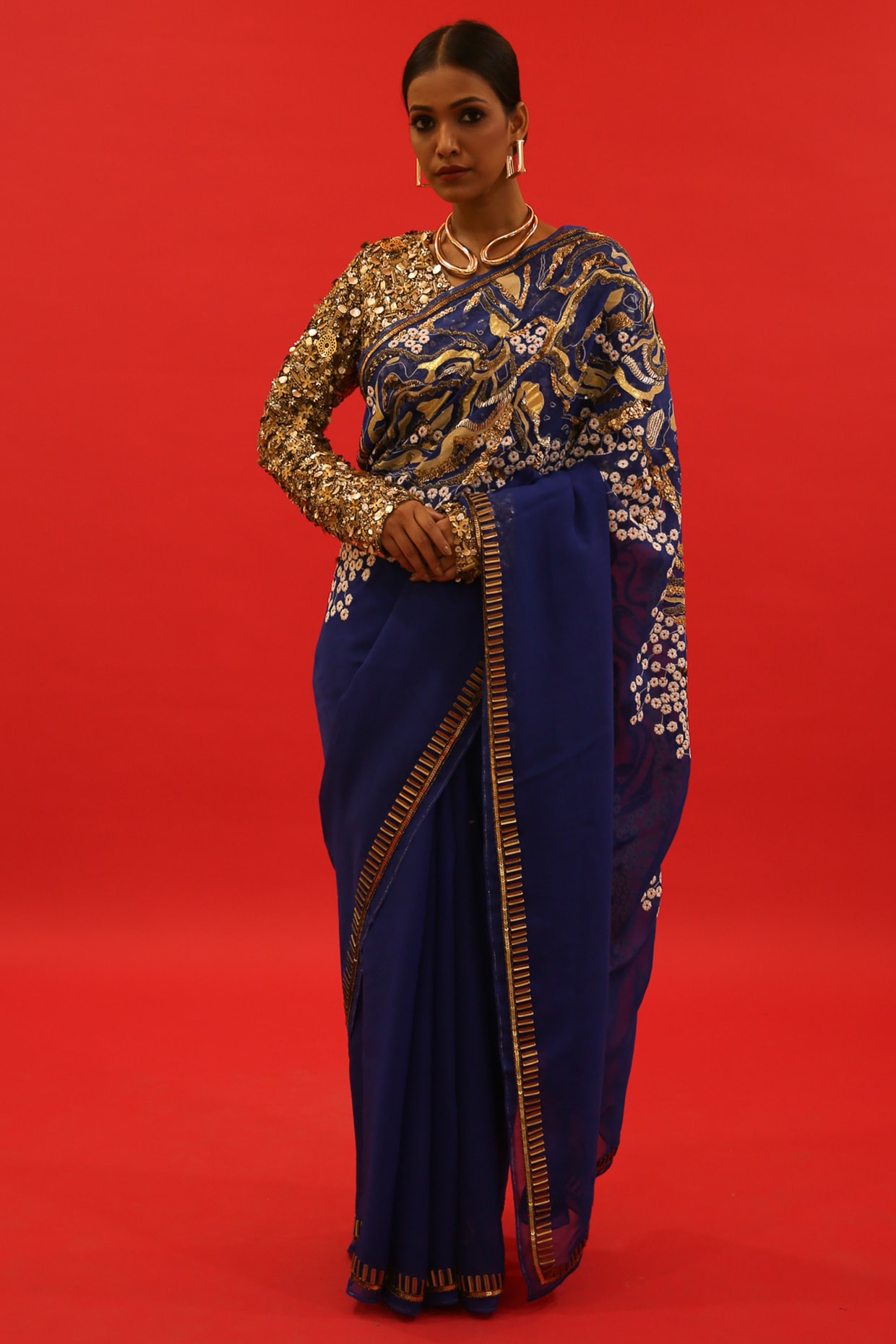 Teal Blue Organza Saree