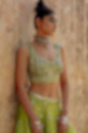 Green Hand Embroidered Blouse by Saksham and Neharicka at Pernia's Pop Up Shop