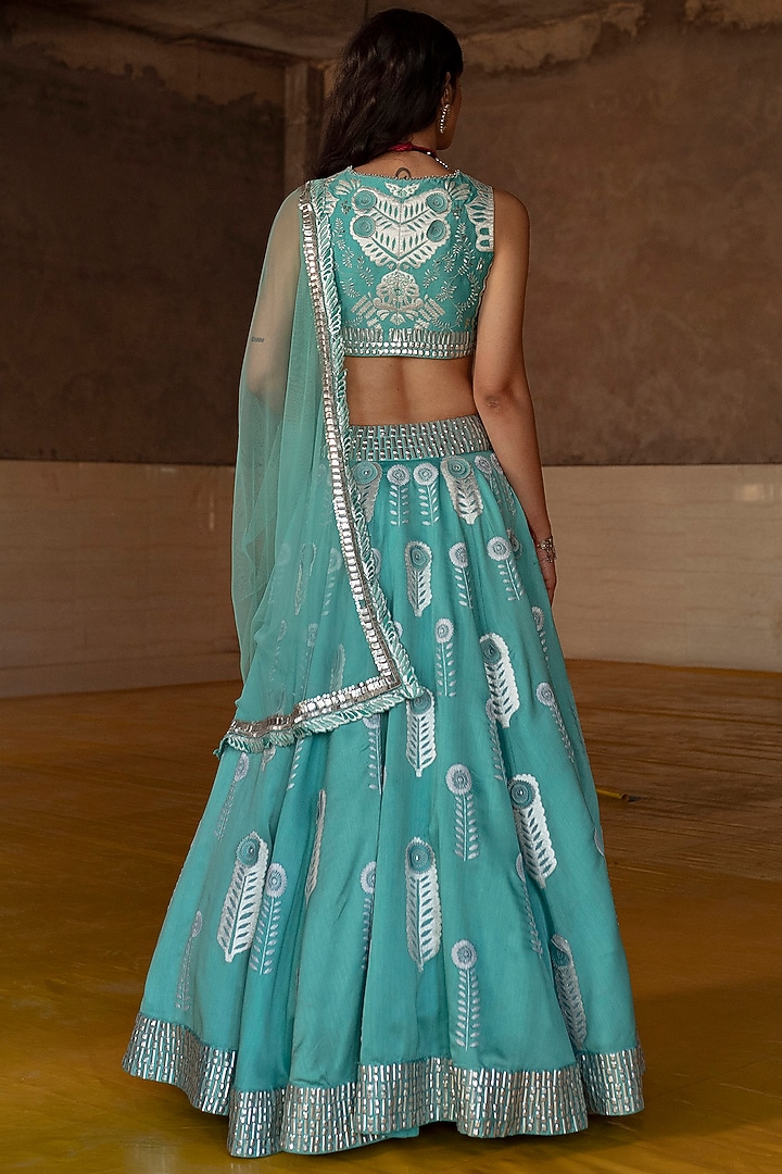 Firozi Blue Hand Embroidered Lehenga Choli Set main image 0
