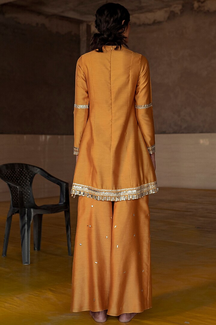Ochre Hand Embroidered Wedding Sharara Set by Saksham and Neharicka at Pernia's Pop Up Shop