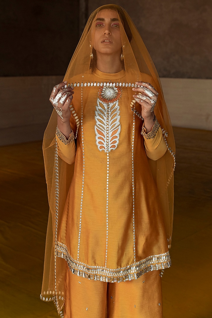 Ochre Hand Embroidered Wedding Sharara Set by Saksham and Neharicka at Pernia's Pop Up Shop