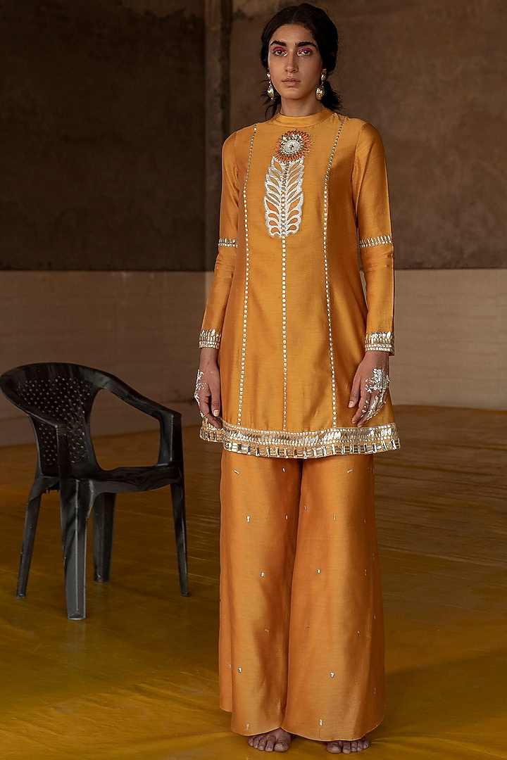 Ochre Hand Embroidered Wedding Sharara Set by Saksham and Neharicka at Pernia's Pop Up Shop