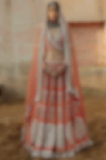 Coral Hand Embroidered Bridal lehenga for 22 Lehenga Set by Saksham and Neharicka at Pernia's Pop Up Shop