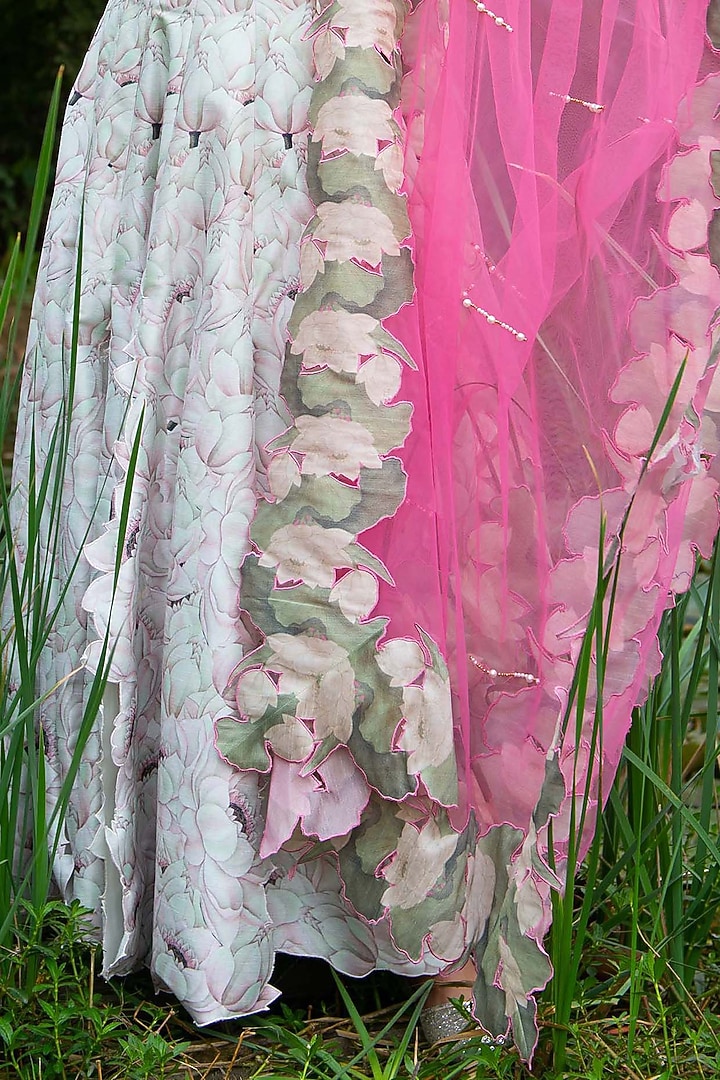 Mint Green Digital Printed Wedding Lehenga Set by Saksham and Neharicka at Pernia's Pop Up Shop