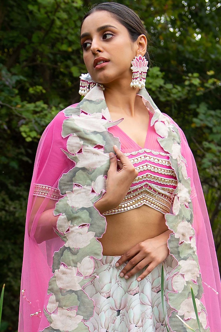 Mint Green Digital Printed Wedding Lehenga Set by Saksham and Neharicka at Pernia's Pop Up Shop