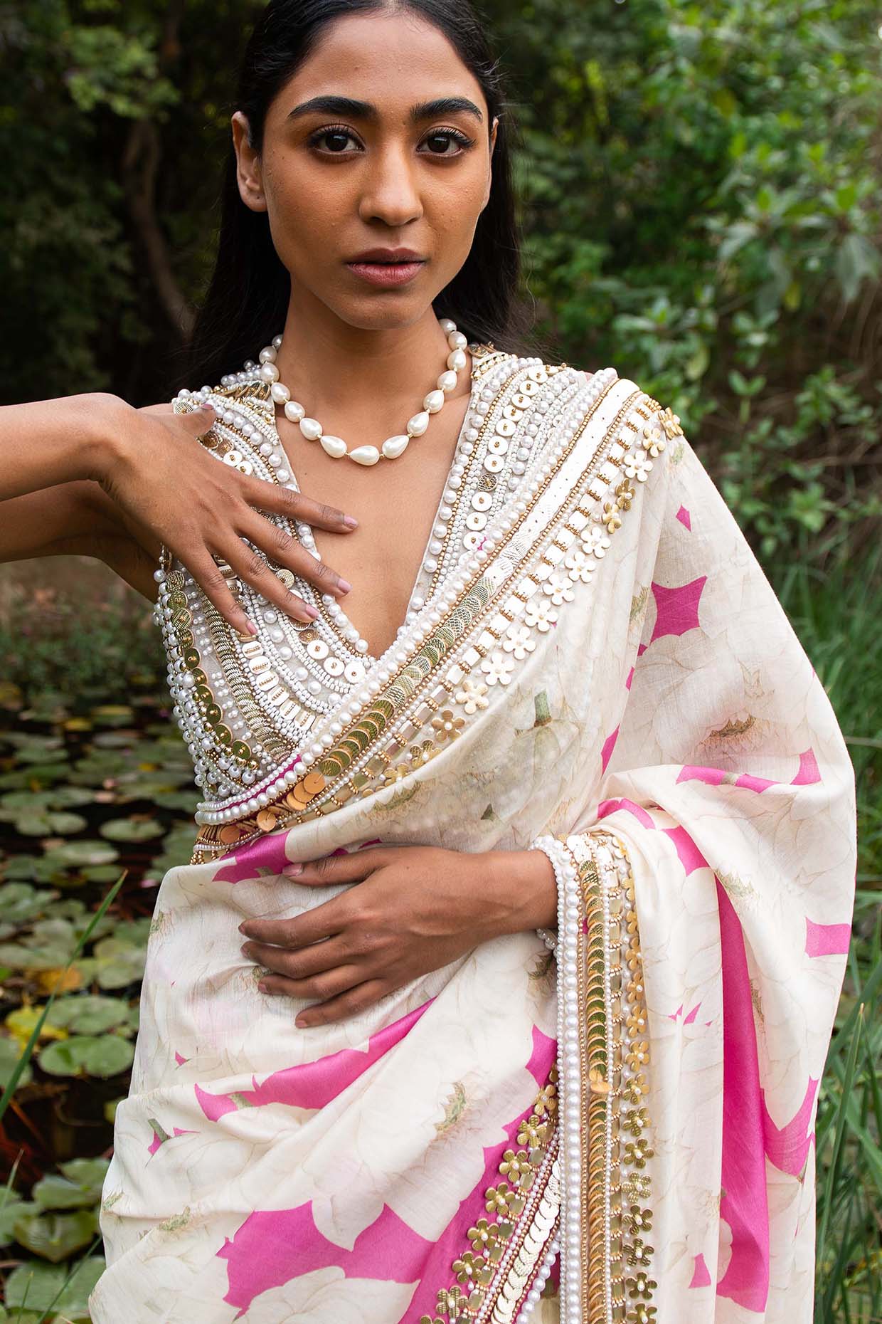 BABY PINK ORGANZA SAREE - Karghanee