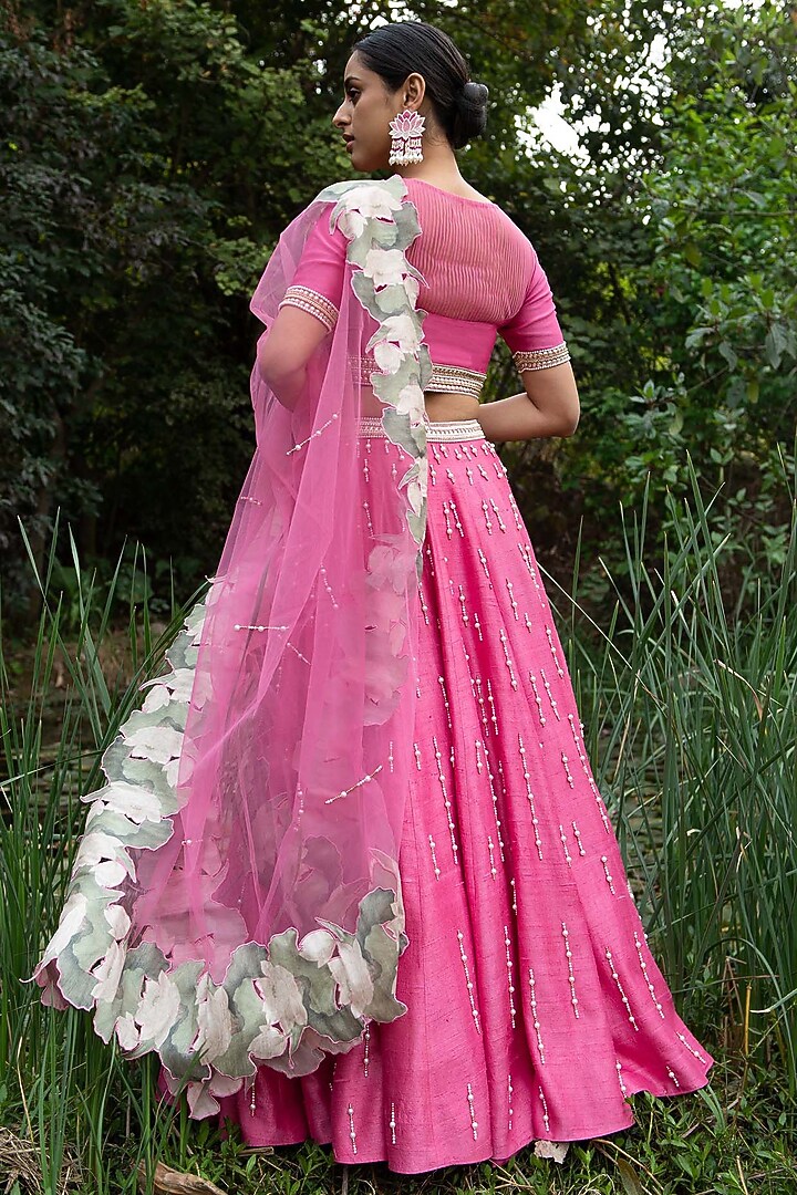 Pink Hand Embroidered Wedding Lehenga Set by Saksham and Neharicka at Pernia's Pop Up Shop
