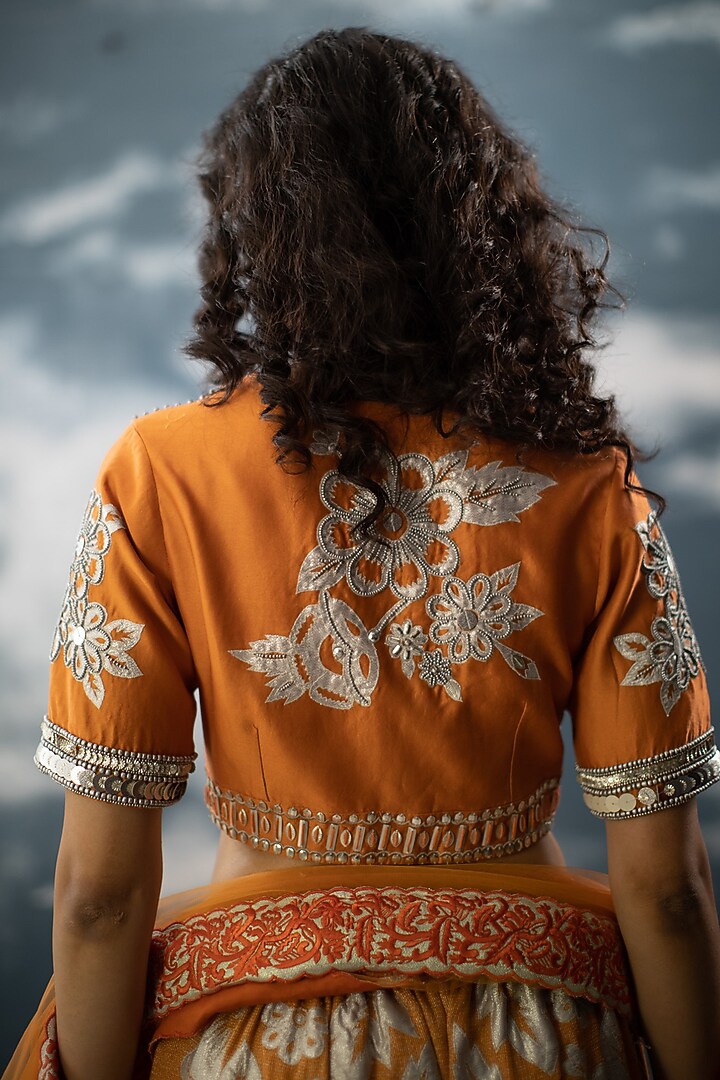 Orange Cotton Zari & Chanderi Hand Embroidered Gharara Set by Saksham and Neharicka at Pernia's Pop Up Shop