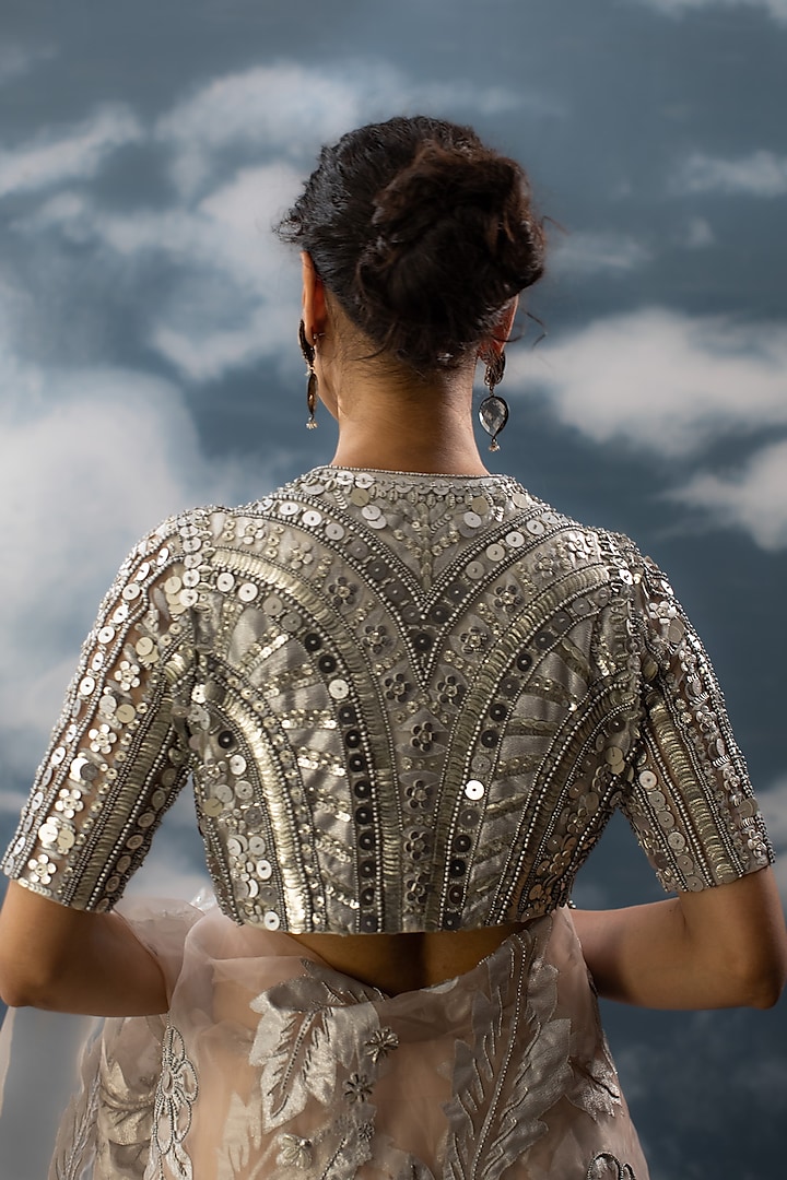 Silver Net Hand Embroidered Blouse by Saksham and Neharicka at Pernia's Pop  Up Shop