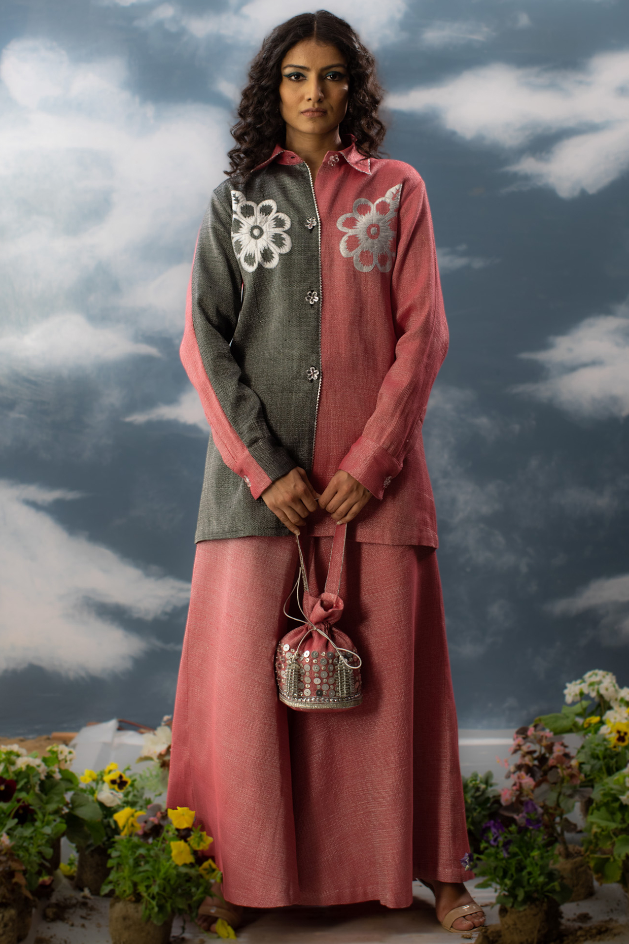 Pink Cotton Zari Co-Ord Set by Saksham and Neharicka at Pernia's Pop Up Shop