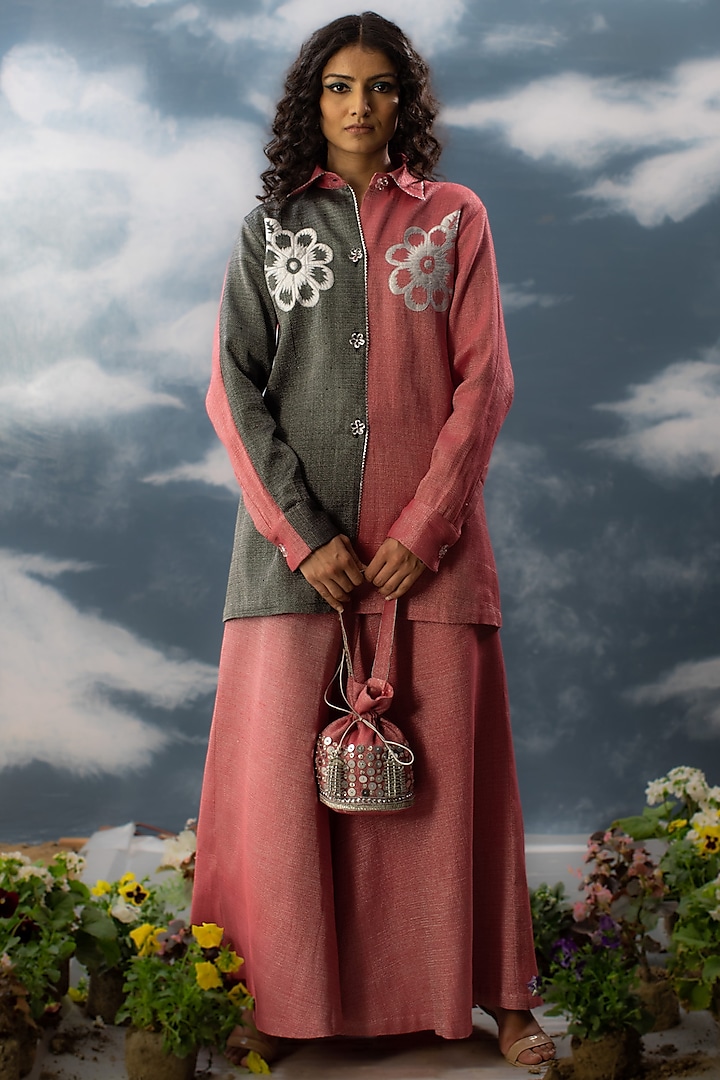 Pink Cotton Zari Co-Ord Set by Saksham and Neharicka at Pernia's Pop Up Shop