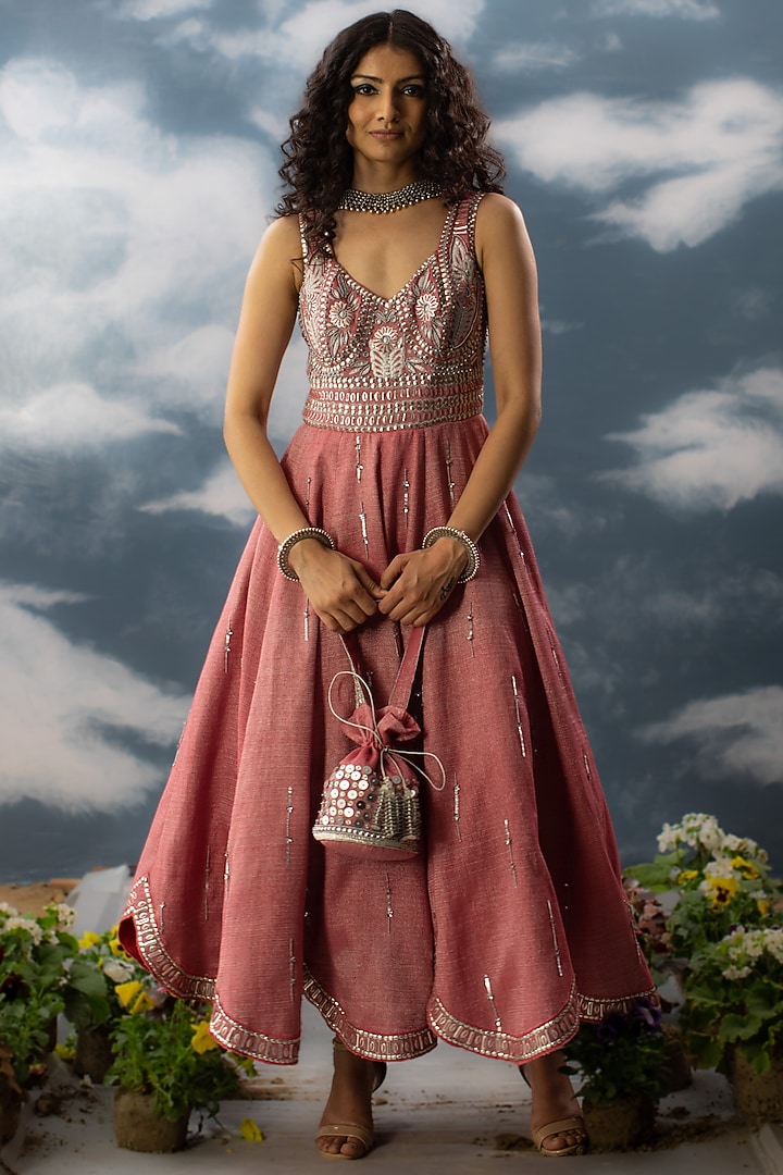 zari dress designs Pink Cotton Hand Embroidered Design by Saksham and Neharicka at Pernia's Pop Up Shop 2026 member:49771491459240:3510 Color:White/Gold DELPHI LONG SLEEVE HOURGLASS Dabka