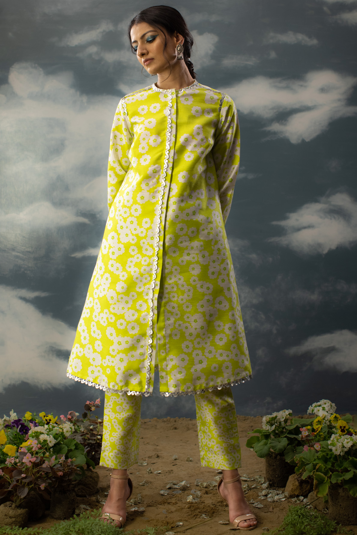 Light Green Dupion Printed Kurta Set by Saksham and Neharicka at Pernia's Pop Up Shop