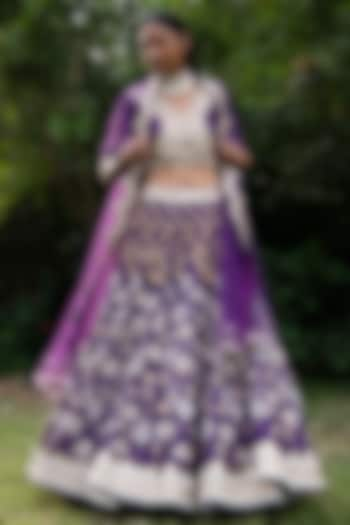 Purple Hand Embroidered Kalidar Bridal Lehenga Set by Saksham and Neharicka at Pernia's Pop Up Shop