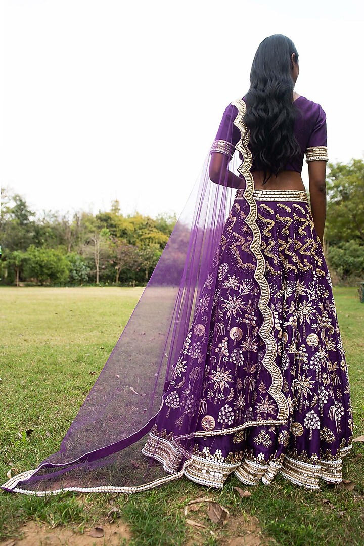 Purple Hand Embroidered Kalidar Bridal Lehenga Set by Saksham and Neharicka at Pernia's Pop Up Shop