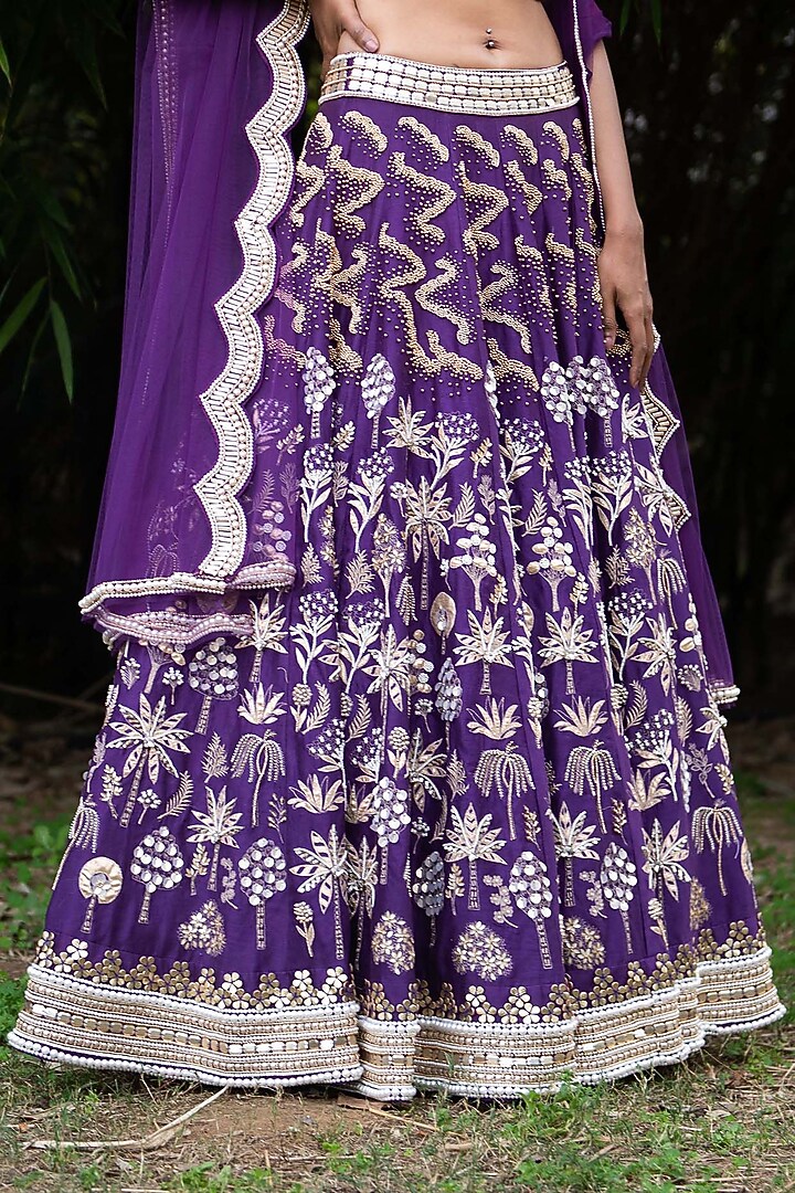 Purple Hand Embroidered Kalidar Bridal Lehenga Set by Saksham and Neharicka at Pernia's Pop Up Shop