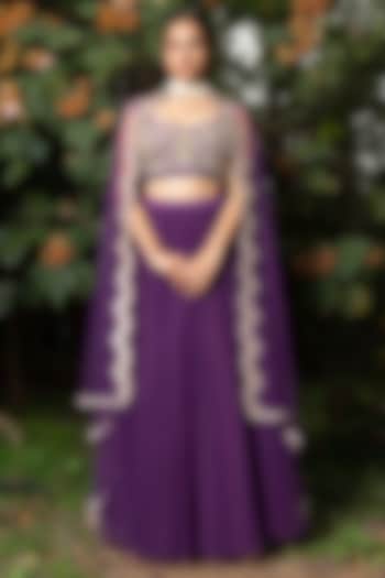 Purple Hand Embroidered Wedding Lehenga Set by Saksham and Neharicka at Pernia's Pop Up Shop