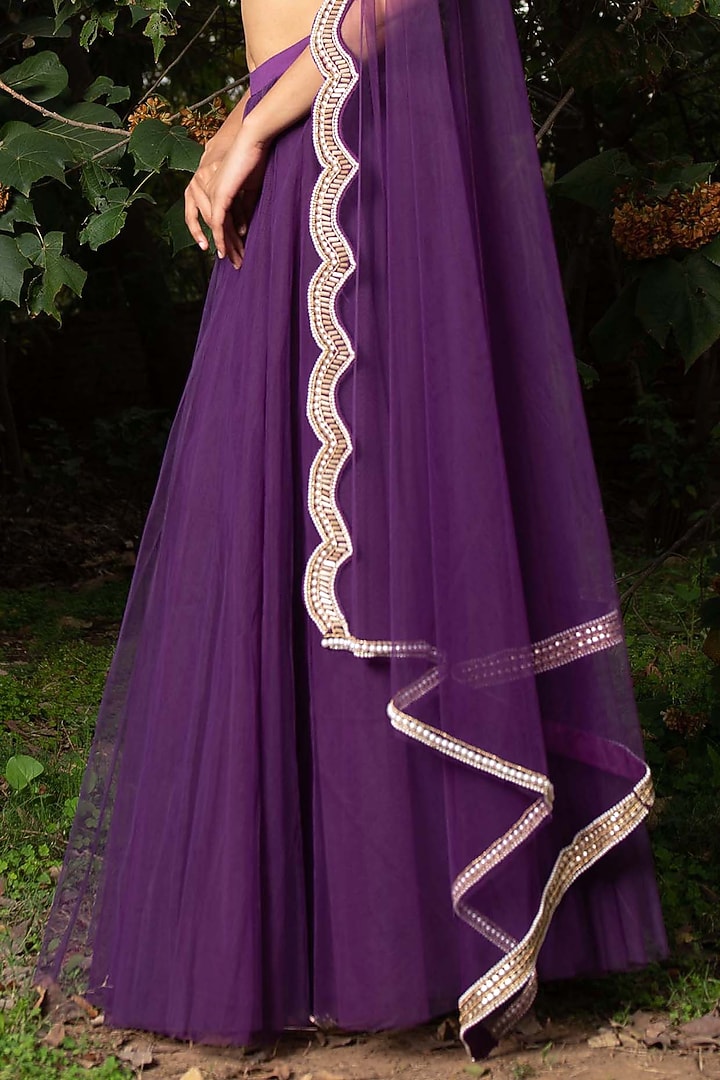Purple Hand Embroidered Wedding Lehenga Set by Saksham and Neharicka at Pernia's Pop Up Shop