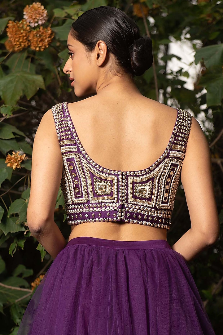 Purple Hand Embroidered Blouse by Saksham and Neharicka at Pernia's Pop Up Shop