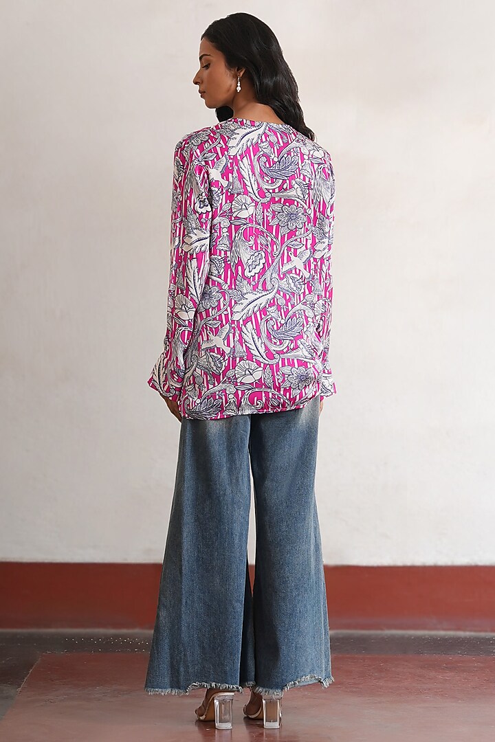 Pink Viscose Satin Floral Digital Printed Shirt by Saksham and Neharicka at Pernia's Pop Up Shop