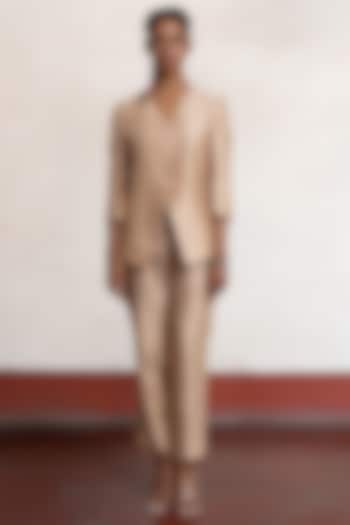 Beige Banarasi Cotton Silk Co-Ord Set by Saksham and Neharicka at Pernia's Pop Up Shop