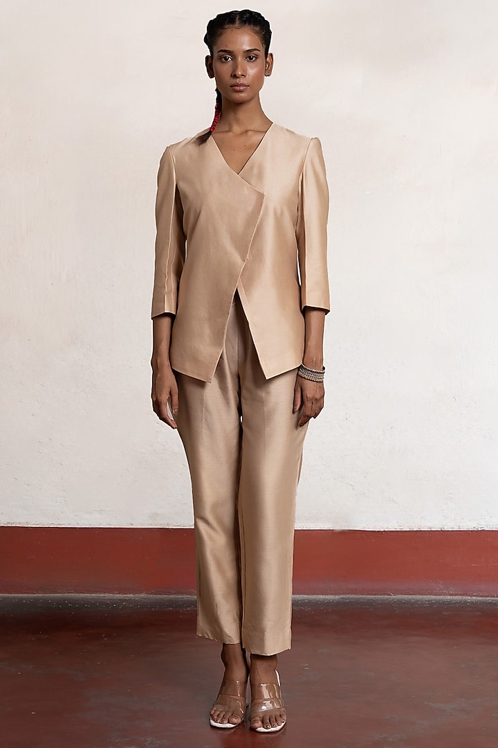 Beige Banarasi Cotton Silk Co-Ord Set by Saksham and Neharicka at Pernia's Pop Up Shop