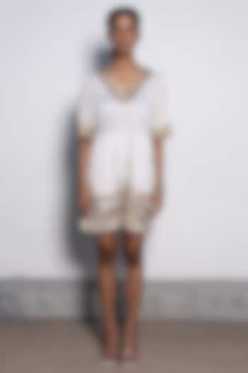 Ivory & Gold Banarasi Cotton Silk Hand Embroidered Jumpsuit by Saksham and Neharicka at Pernia's Pop Up Shop