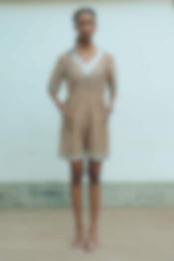 Taupe Pure Bengal Cotton Hand Embroidered Jumpsuit by Saksham and Neharicka at Pernia's Pop Up Shop