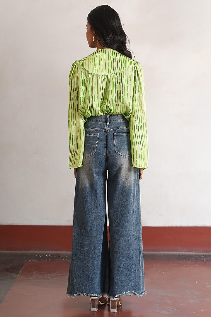 Lime Green Satin Digital Printed Top by Saksham and Neharicka at Pernia's Pop Up Shop