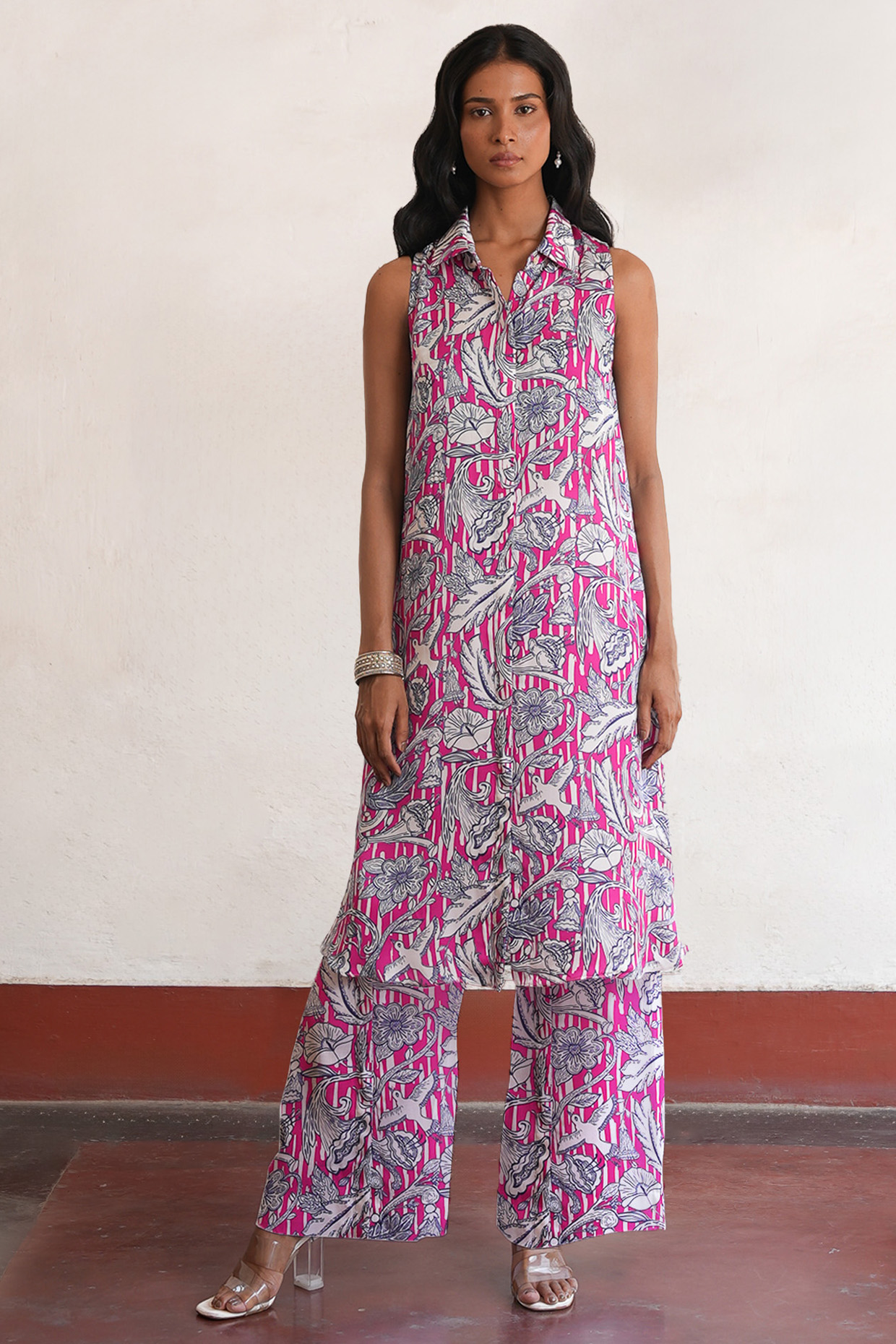 Pink Satin Digital Printed Kurta Set by Saksham and Neharicka at Pernia's Pop Up Shop