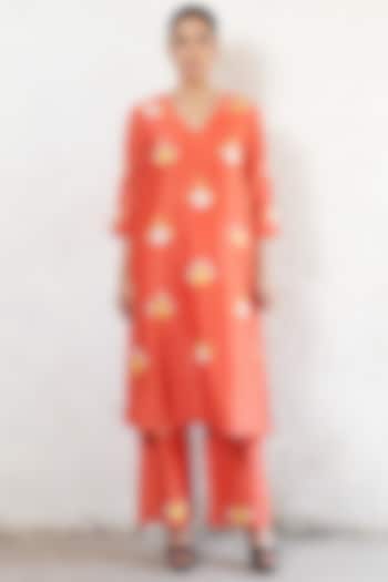 Rust Banarasi Cotton Silk Aari Embroidered Kurta Set by Saksham and Neharicka at Pernia's Pop Up Shop