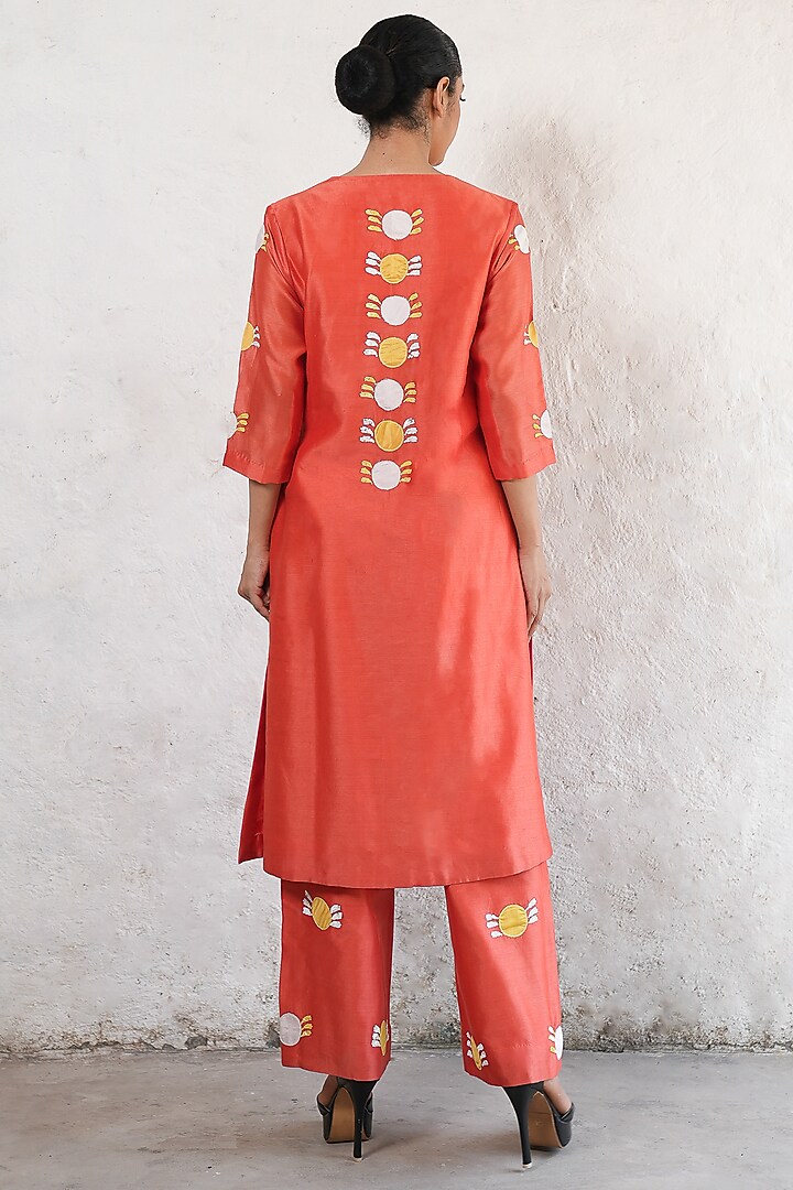 Rust Banarasi Cotton Silk Aari Embroidered Kurta Set by Saksham and Neharicka at Pernia's Pop Up Shop