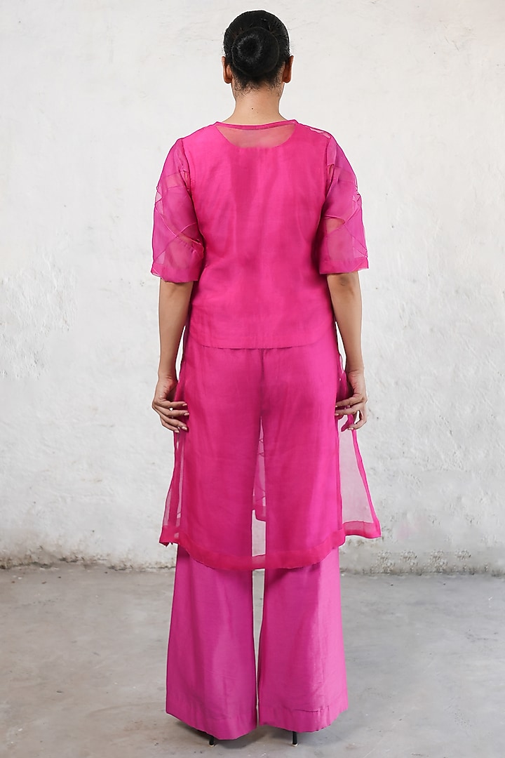 Fuchsia Pink Banarasi Silk Organza A-Line Kurta Set by Saksham and Neharicka at Pernia's Pop Up Shop