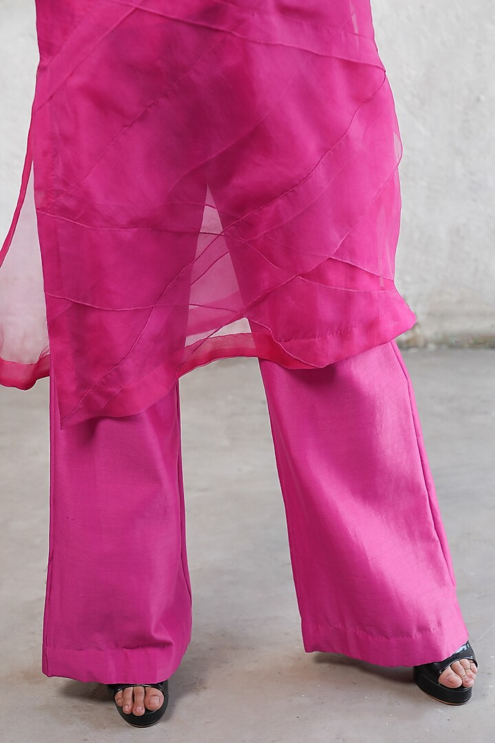 Fuchsia Pink Banarasi Silk Organza A-Line Kurta Set by Saksham and Neharicka at Pernia's Pop Up Shop