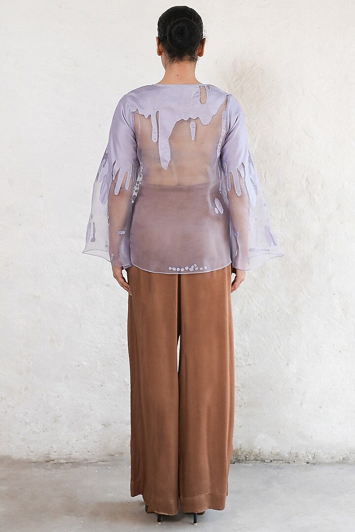 Aster Purple Banarasi Silk Organza Applique Embroidered Top by Saksham and Neharicka at Pernia's Pop Up Shop