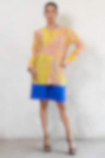 Lime Yellow Banarasi Cotton Silk Hand Embroidered Shirt by Saksham and Neharicka at Pernia's Pop Up Shop