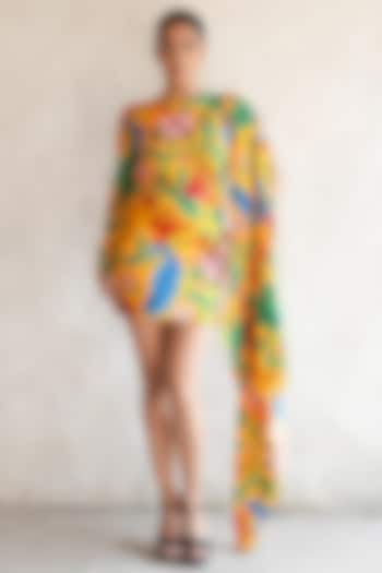Sunshine Yellow Mul Mul Printed Mini Summer Dress by Saksham and Neharicka at Pernia's Pop Up Shop