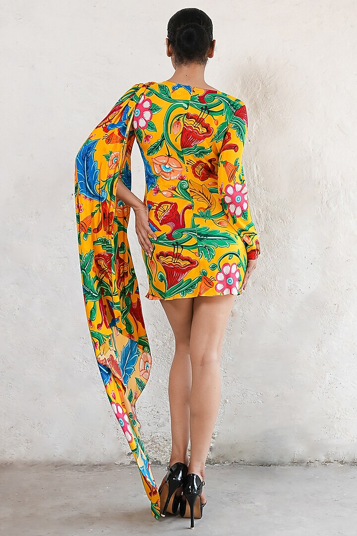 Sunshine Yellow Mul Mul Printed Mini Summer Dress by Saksham and Neharicka at Pernia's Pop Up Shop