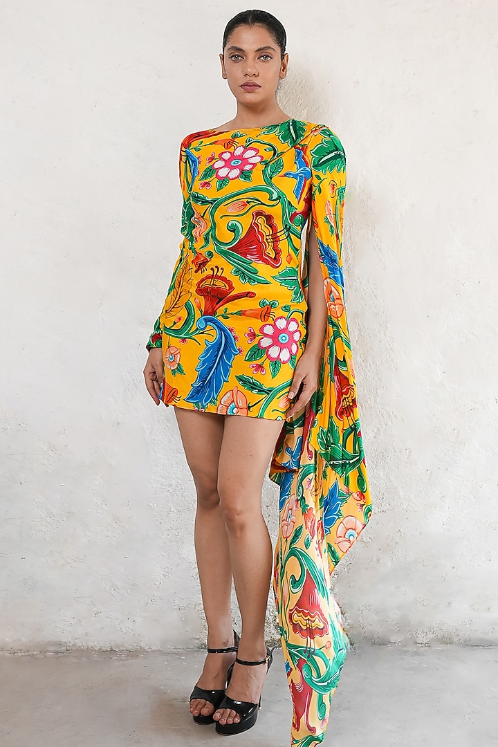Sunshine Yellow Mul Mul Printed Mini Summer Dress by Saksham and Neharicka at Pernia's Pop Up Shop