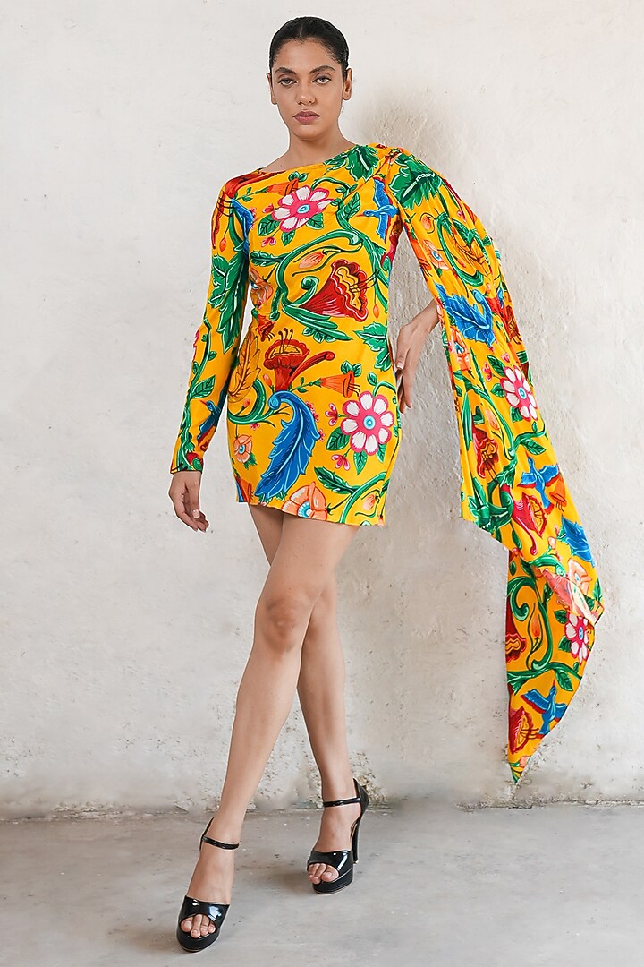Sunshine Yellow Mul Mul Printed Mini Summer Dress by Saksham and Neharicka at Pernia's Pop Up Shop