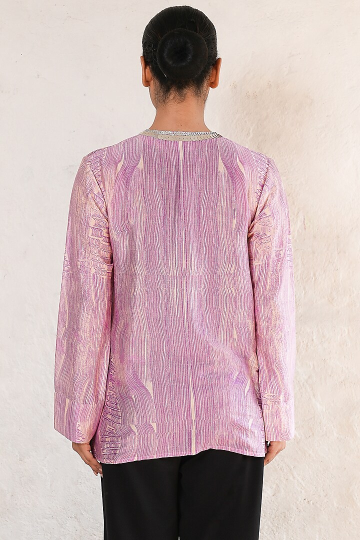 Purple Banarasi Cotton Silk Printed & Hand Embroidered Shirt by Saksham and Neharicka at Pernia's Pop Up Shop