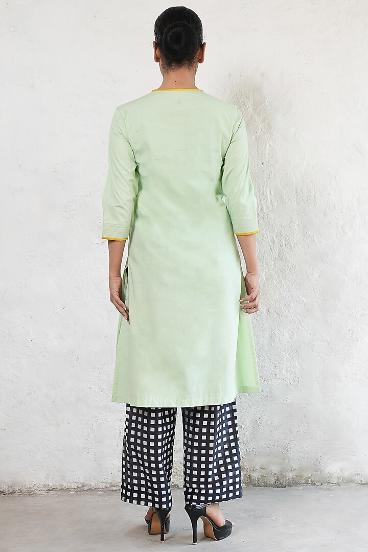 Mint Banarasi Cotton Silk Sequins Embroidered A-Line Kurta Set by Saksham and Neharicka at Pernia's Pop Up Shop