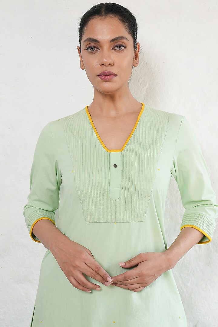 Mint Banarasi Cotton Silk Sequins Embroidered A-Line Kurta Set by Saksham and Neharicka at Pernia's Pop Up Shop