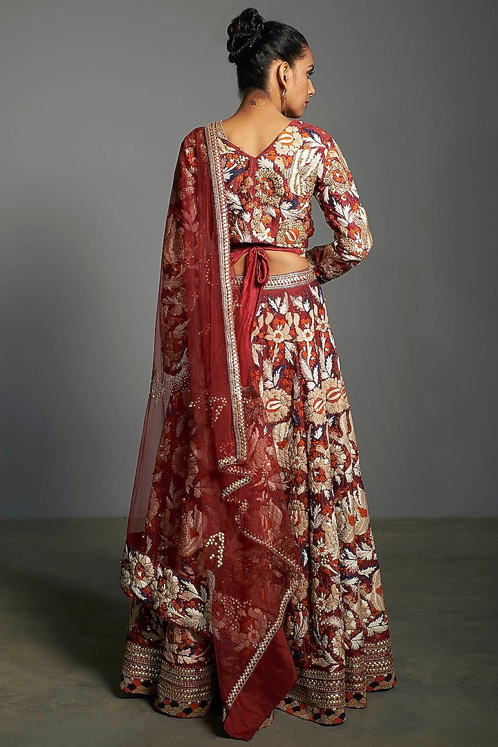 Red Embroidered Kalidar Bridal Lehenga Set by Saksham and Neharicka at Pernia's Pop Up Shop