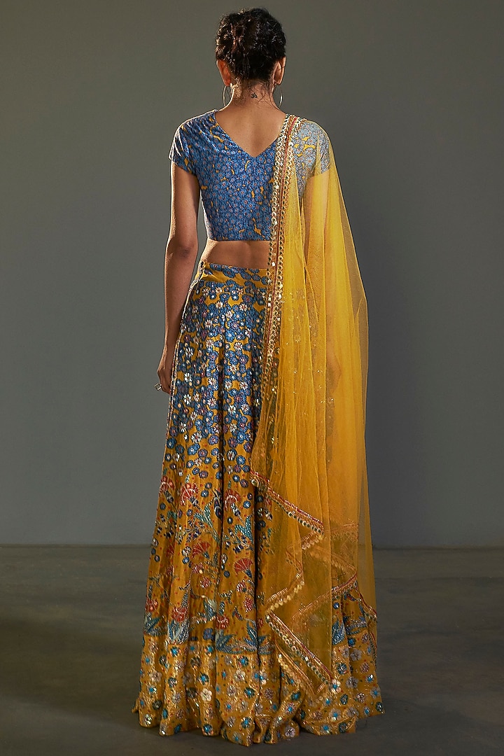 Yellow Printed & Embroidered Wedding Lehenga Set by Saksham and Neharicka at Pernia's Pop Up Shop