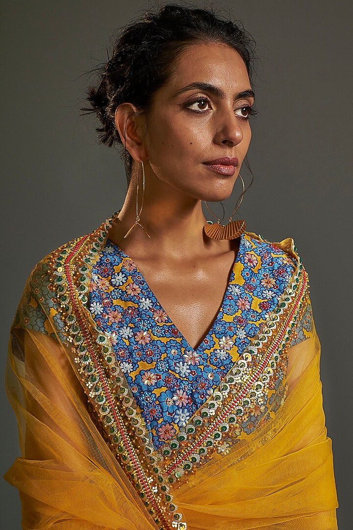Yellow Printed & Embroidered Wedding Lehenga Set by Saksham and Neharicka at Pernia's Pop Up Shop