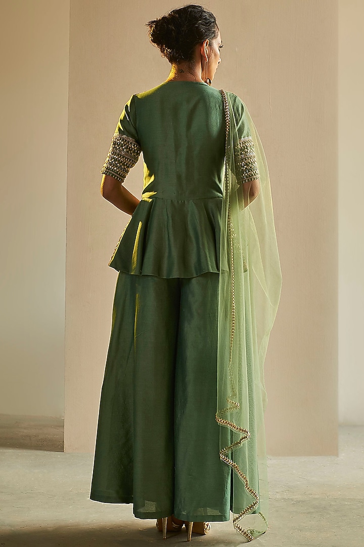 Green Hand Embroidered Wedding Sharara Set by Saksham and Neharicka at Pernia's Pop Up Shop